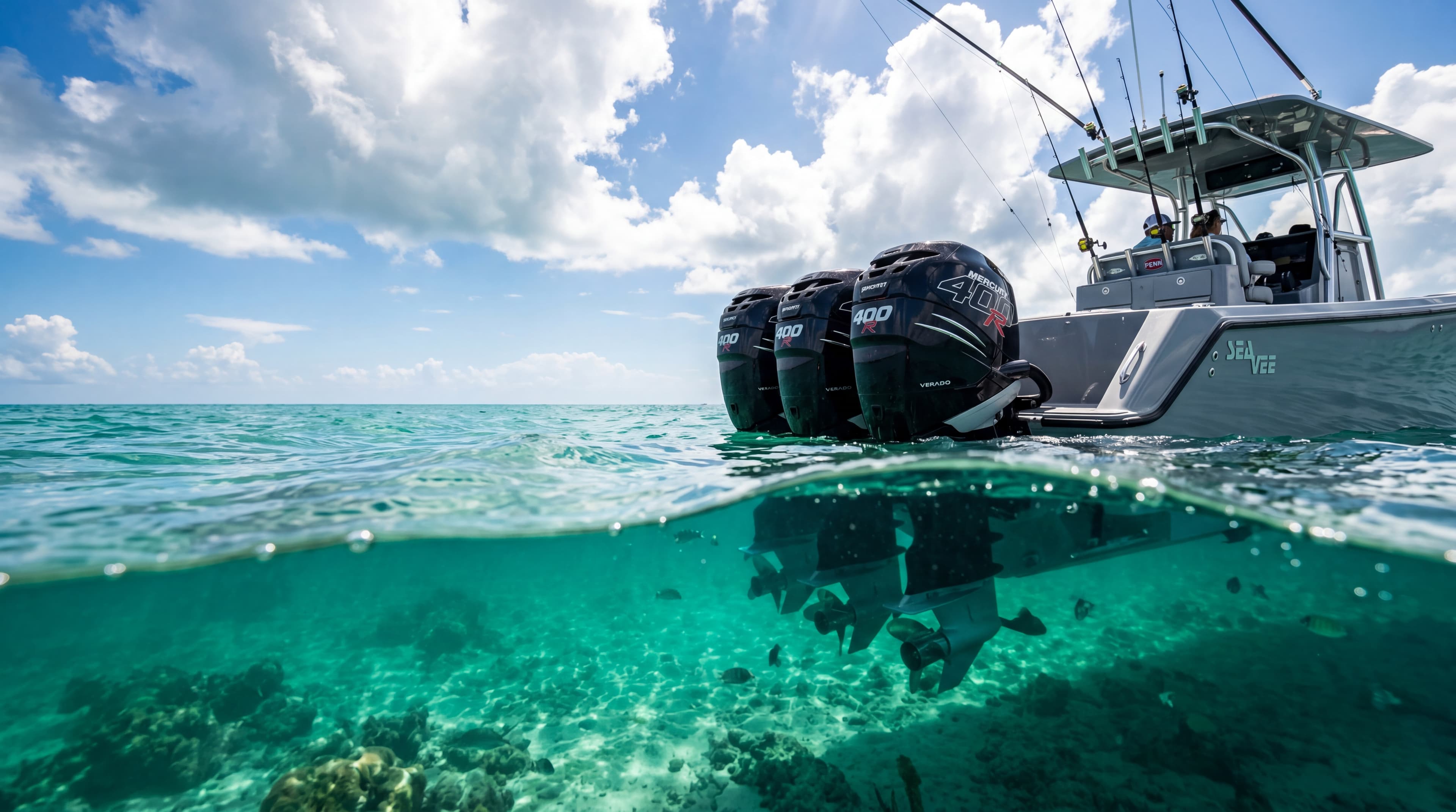 Blackfin center console running on turquoise water